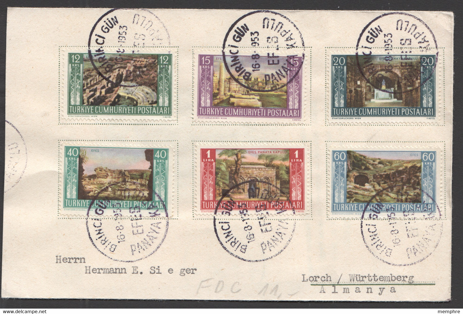 1953 Ephèse Tourisme FDC MiNr 1361-6 - Storia Postale