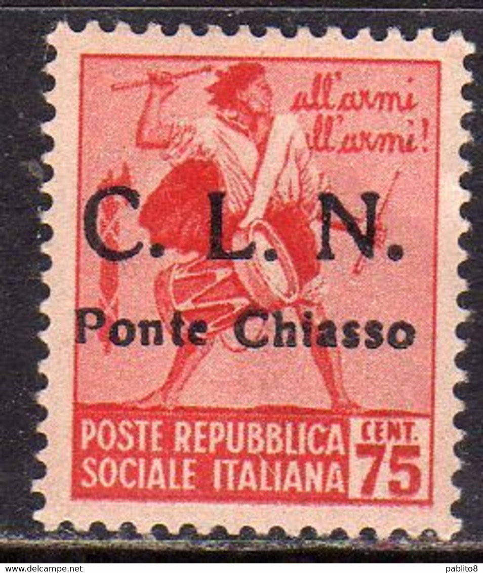 CLN COMITATO DI LIBERAZIONE NAZIONALE PONTE CHIASSO 1945 MONUMENTI E TAMBURINI MONUMENTS CENT. 75c MH SIGNED FIRMATO - Comite De Liberación Nacional (CLN)