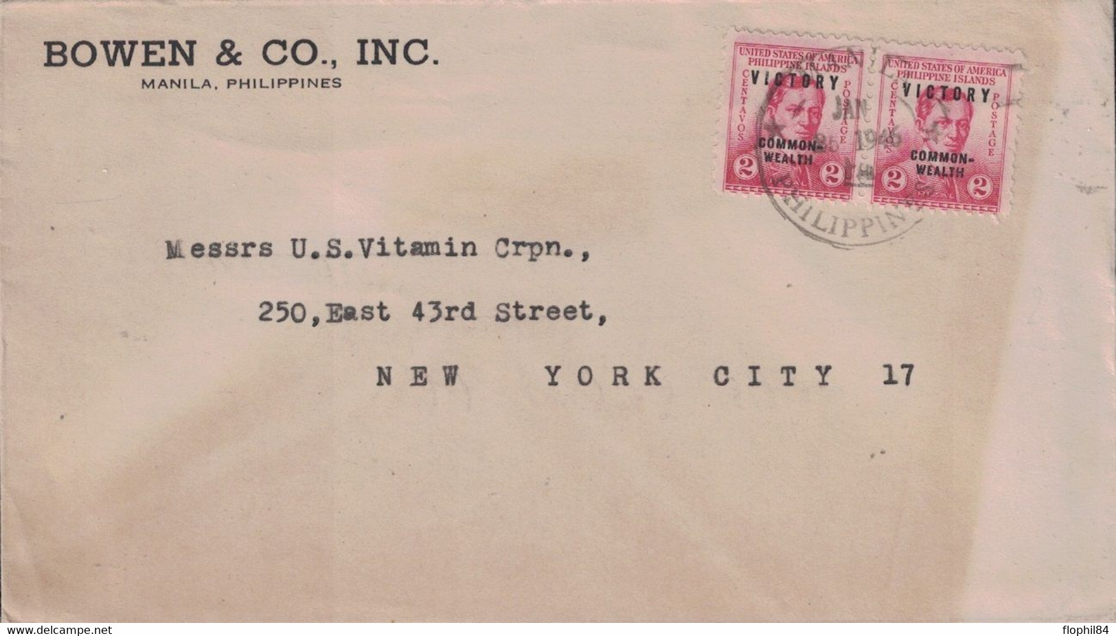 PHILIPPINES - MANILA - LETTRE POUR NEW-YORK - AVEC TIMBRES SURCHARGES VICTORY COMMONWEALTH. - Filippine