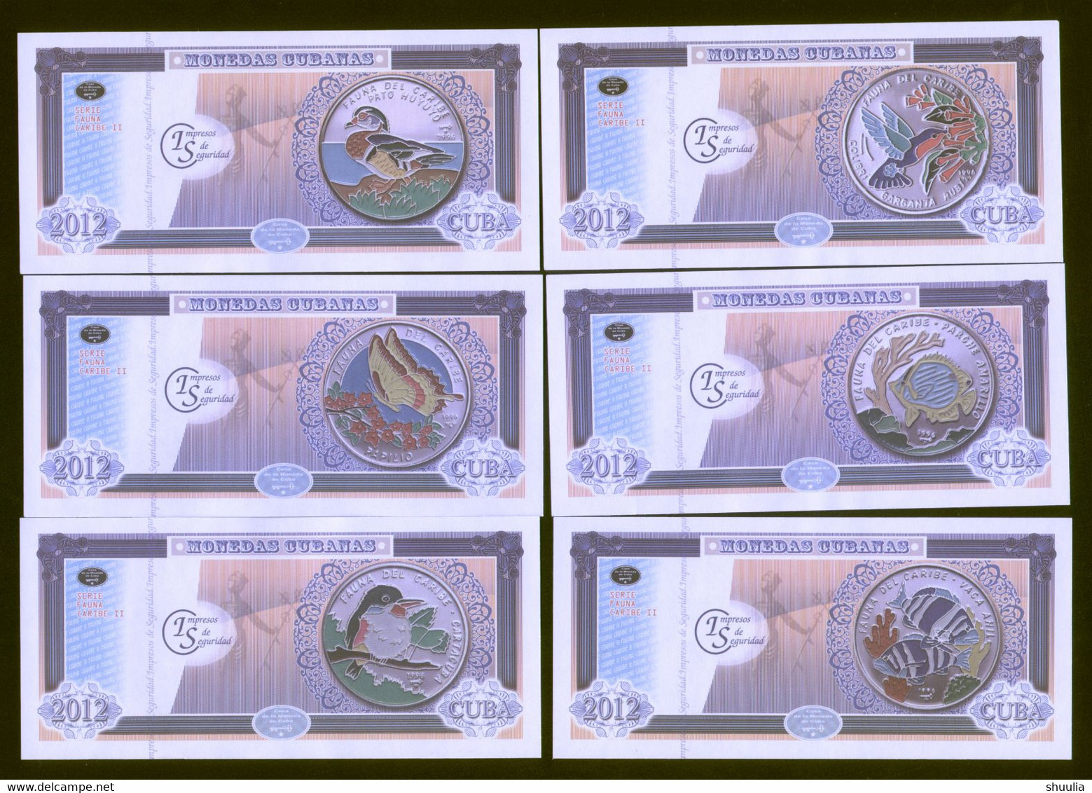 Cuba Caribbean Fauna II 2012 Set Of 6 Featuring Fishes And Birds On Coins. UNC - Cuba