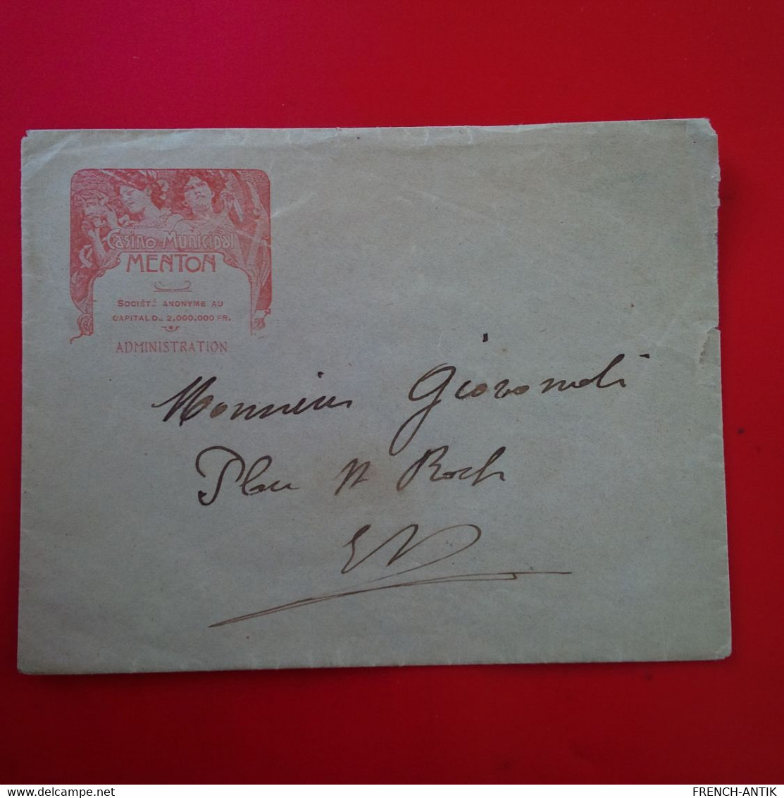 LETTRE MENTON CASINO MUNICIPAL ENTETE ART NOUVEAU - Cartas & Documentos