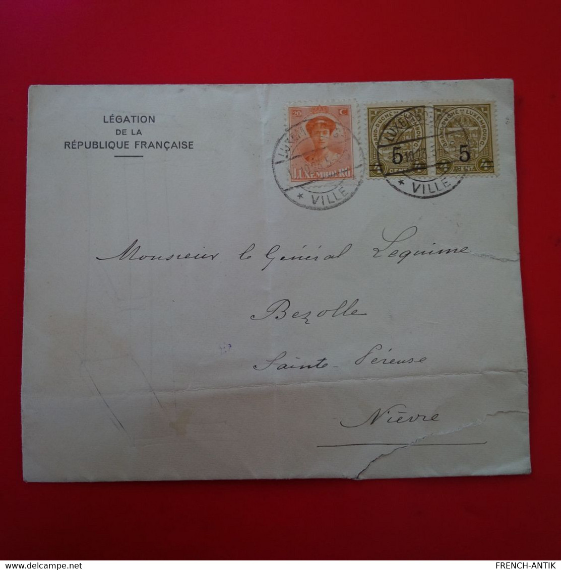 LETTRE LUXEMBOURG POUR BEZOLLE NIEVRE LEGATION DE LA REPUBLIQUE FRANCAISE 1923 - Storia Postale