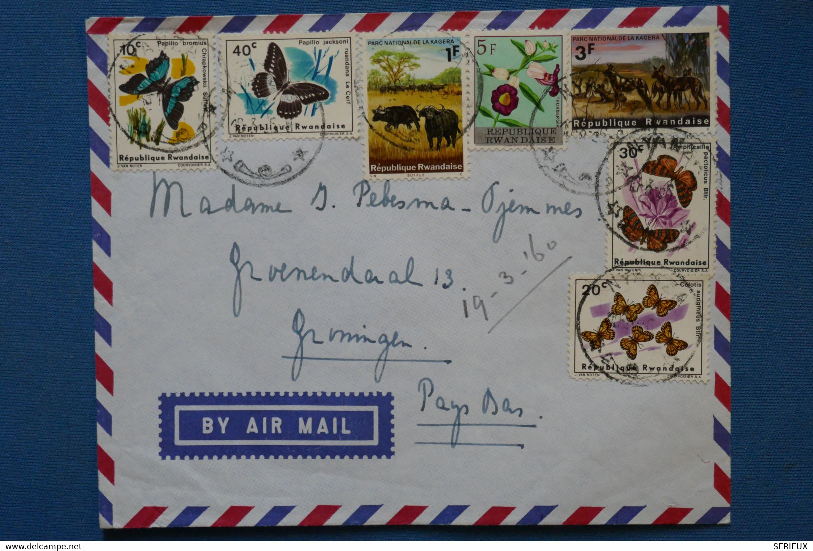 ¤18 RWANDA BELLE LETTRE  1962 POUR GRONINGEN NEDERLAND  +AEROPHILATELIE + AFFRANCH  . PLAISANT - Usati
