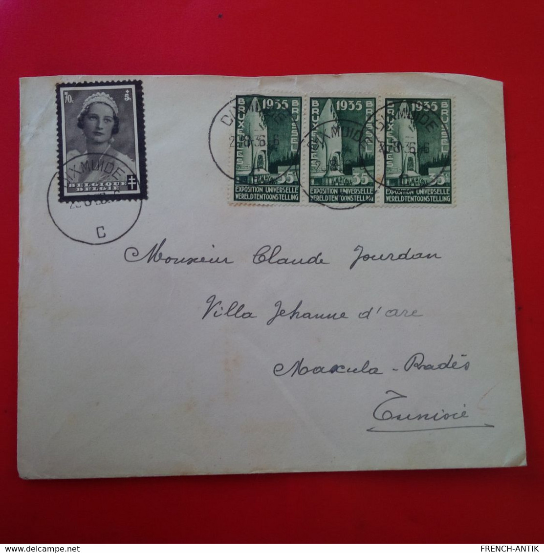 LETTRE DIXMUDE POUR MAXULA RADES TUNISIE 1936 - Covers & Documents