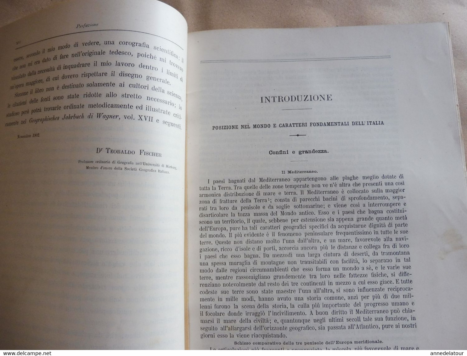 1902  STORIA NATURALE - LA PENISOLA ITALIANA (Prof. Teobaldo Fischer)- Con 60 figure intercalate nel test e 29 Tavole...