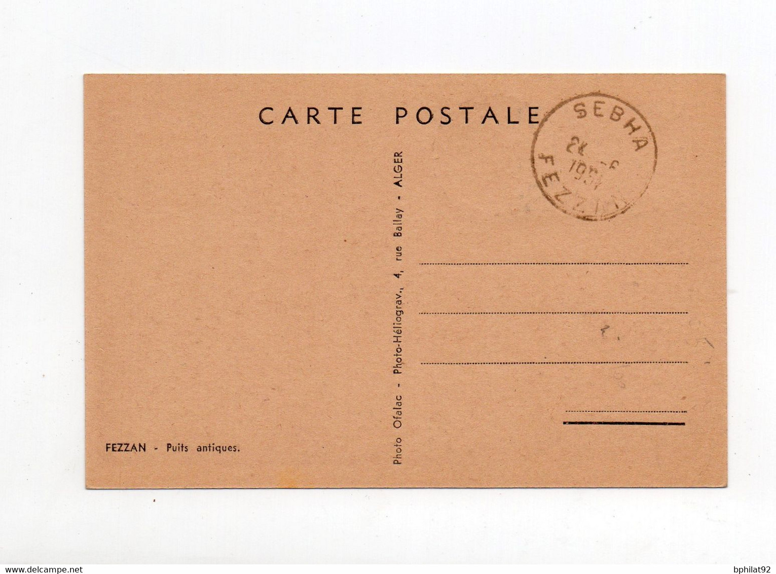 !!! FEZZAN, CARTE MAXIMUM PUITS ANTIQUES, CACHET DE SEBHA DU 24/6/1951 - Covers & Documents