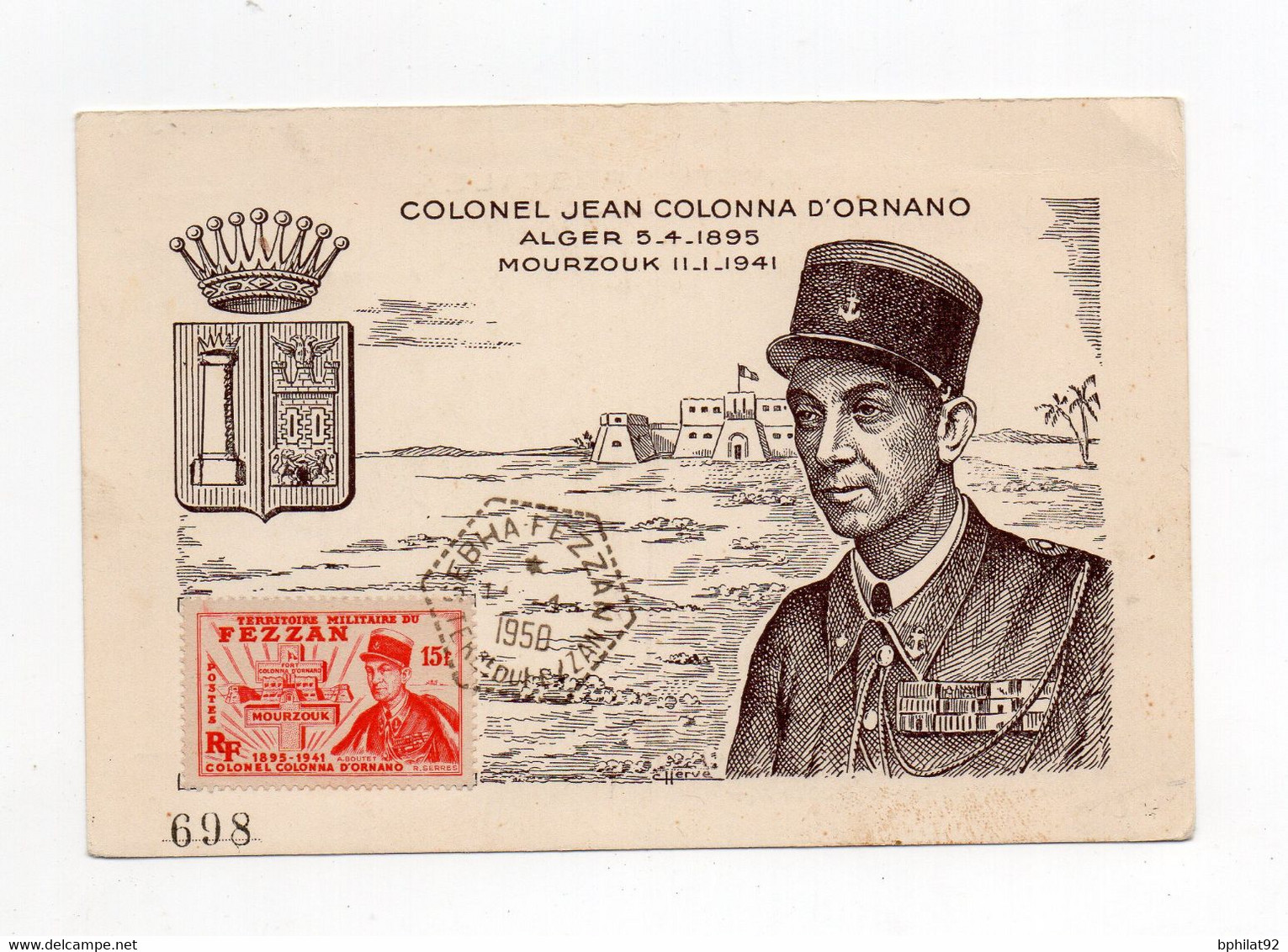 !!! FEZZAN, CARTE MAXIMUM COLONNA D'ORNANO CACHET DE SEBHA - Storia Postale