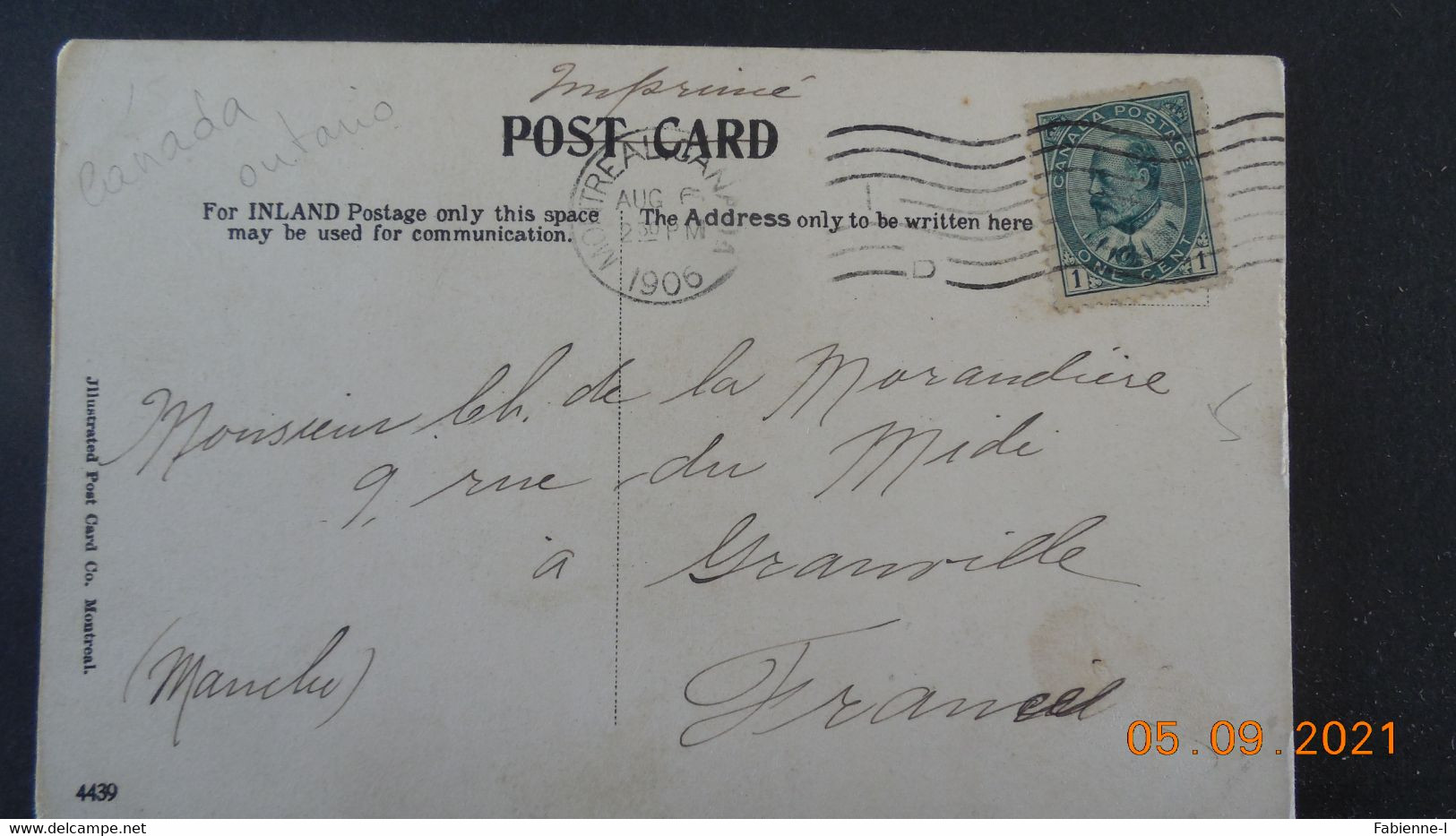 Carte Ancienne Du Canada De 1906 à Destination De Paris ( Cachet Intéressant) - Lettres & Documents