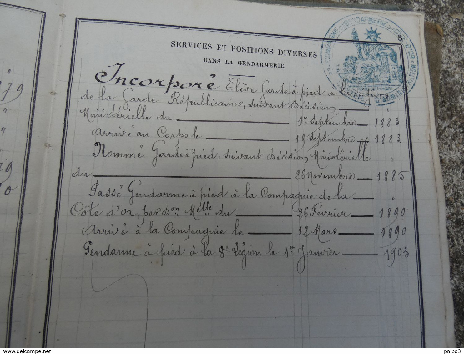 8 eme Legion Gendarmerie Nationale et Garde Republicaine Lot de 2 Livret Individuel de Gendarme 1883 et 1890 cote d'or