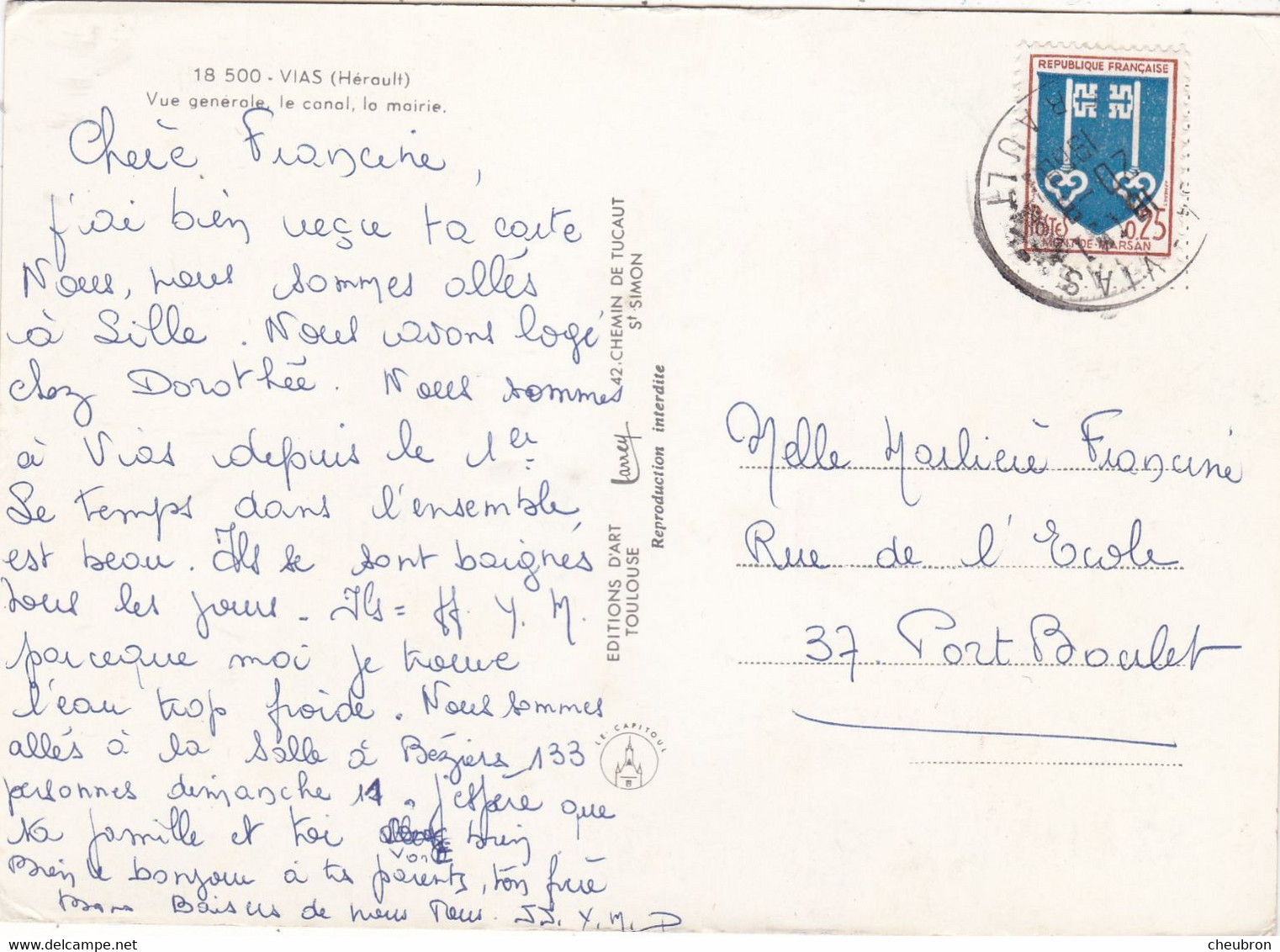 34. VIAS.  MULTIVUES. LE CANAL. LA MAIRIE ..ANNEE 1961 + TEXTE - Other & Unclassified