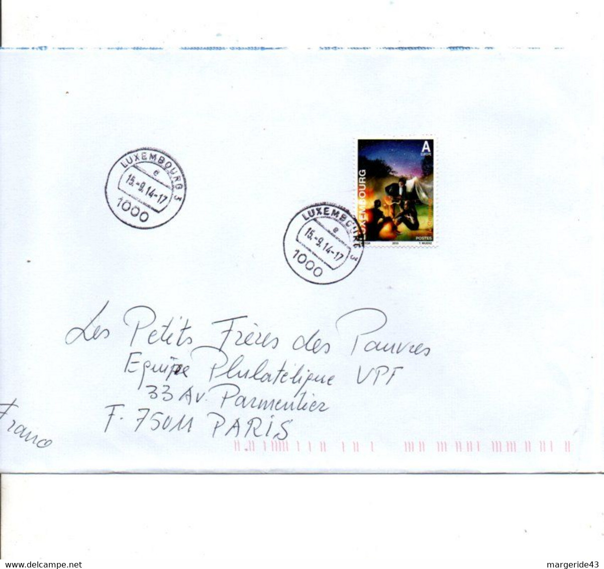 LUXEMBOURG SEUL SUR LETTRE POUR LA FRANCE 2014 - Covers & Documents