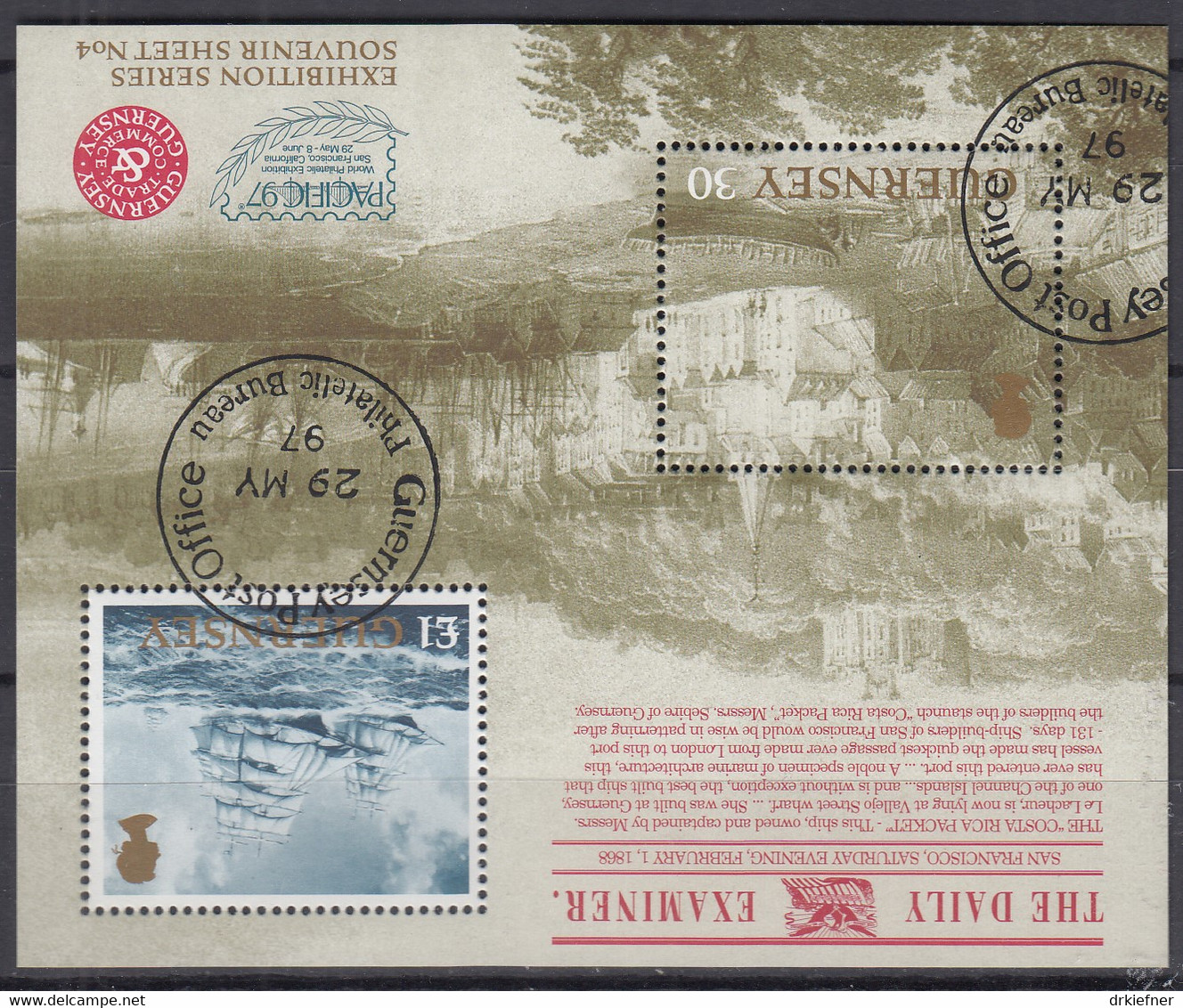 GUERNSEY  Block 19, Gestempelt, Internationale Briefmarkenausstellung PACIFIC ’97, San Francisco: Schifffahrtswesen - Guernsey