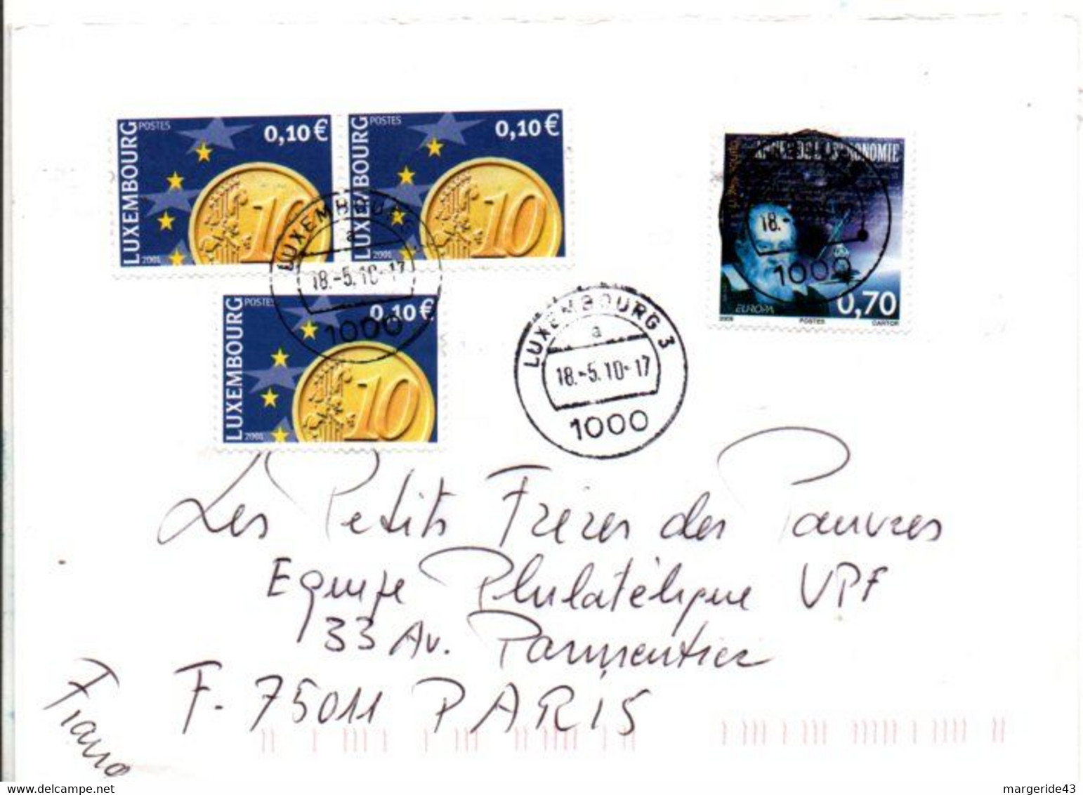 LUXEMBOURG SEUL SUR LETTRE POUR LA FRANCE 2010 - Lettres & Documents