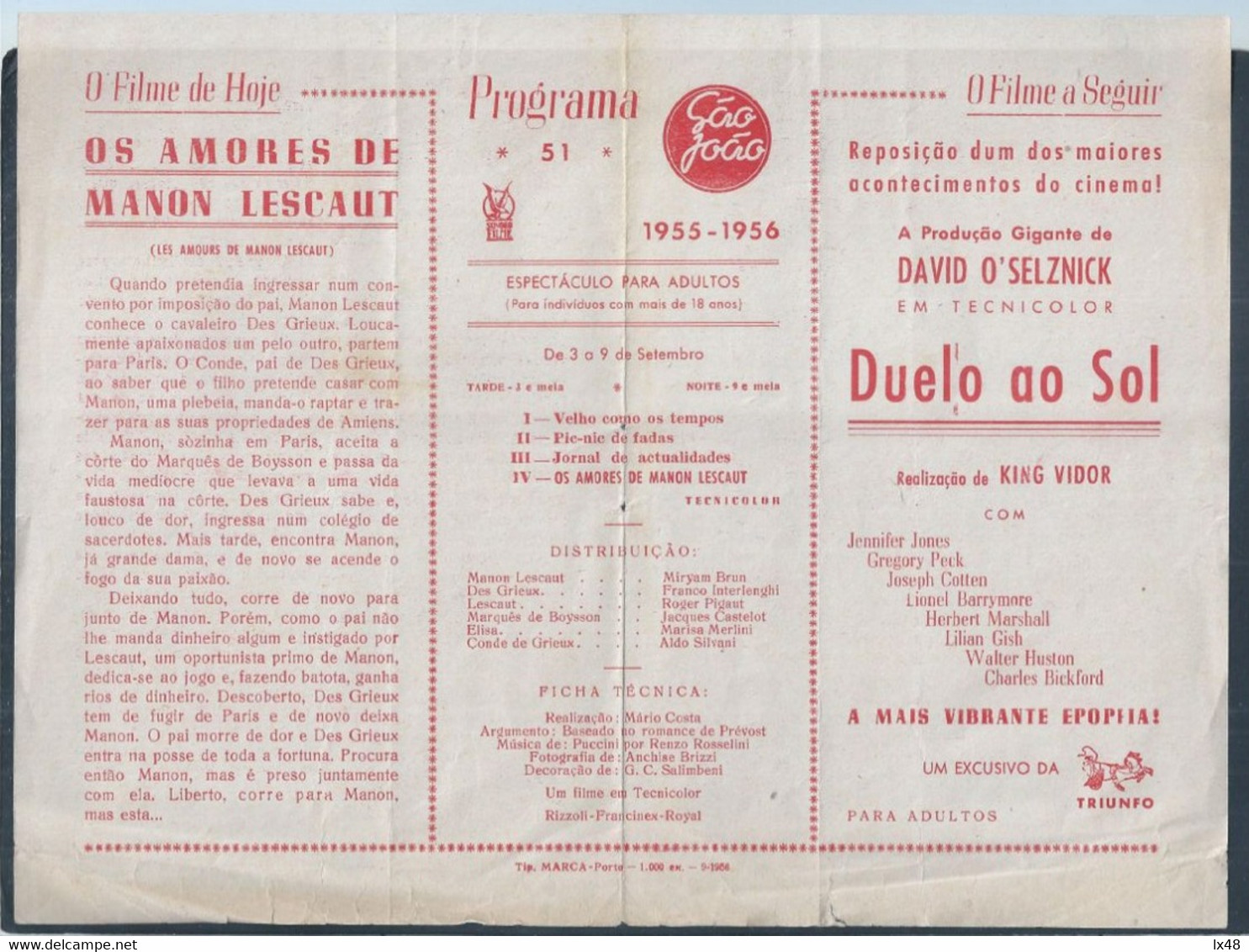 Cinema São João, Porto. Program 51 Of 1955/6. Belarte Advertising. Bioscoop São João, Porto. Kino. Pictiúrlann. Cine - Cinema & Teatro