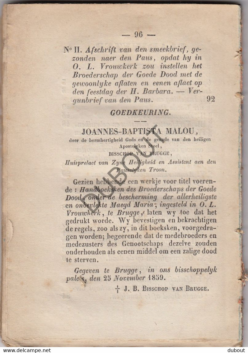 BRUGGE Handboeksken Des Broederschaps Der Goede Dood Kanunnki Tanghe 1859 (N605) - Anciens