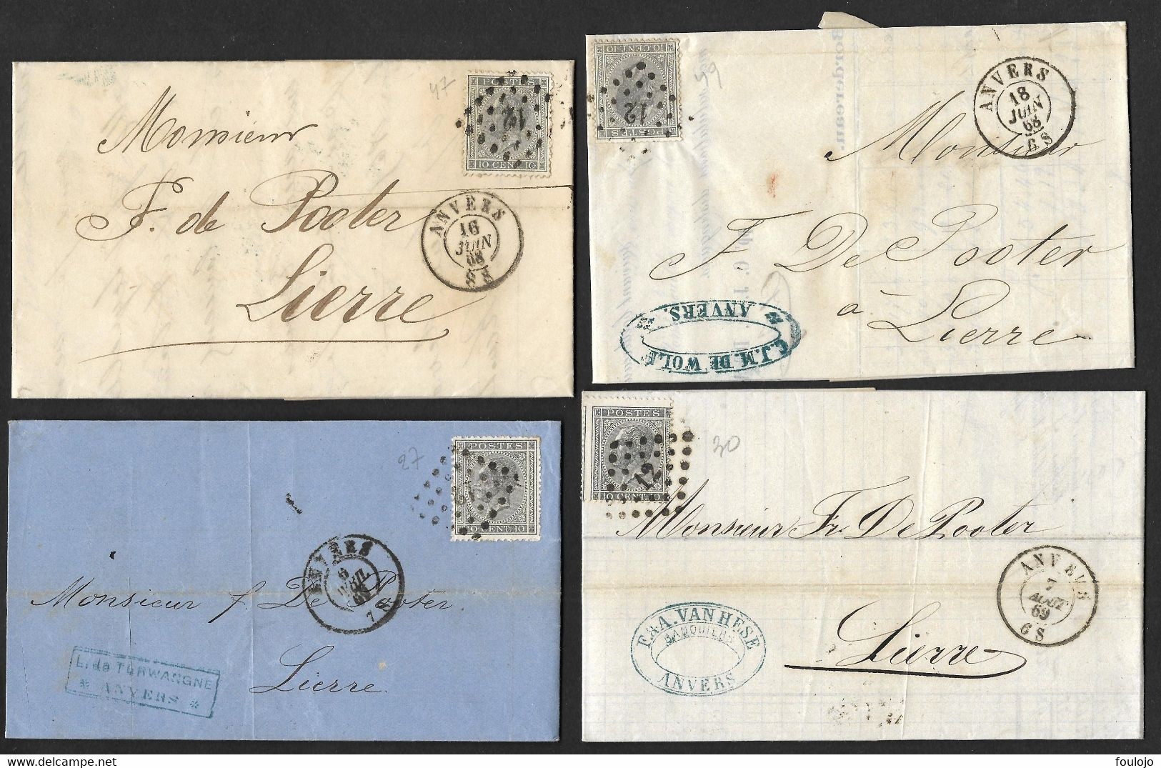 17 Sur 8 Lettres Obli. LP 12 D'Anvers (Voir Dates Dans Description) (Lot 700) - 1865-1866 Linksprofil