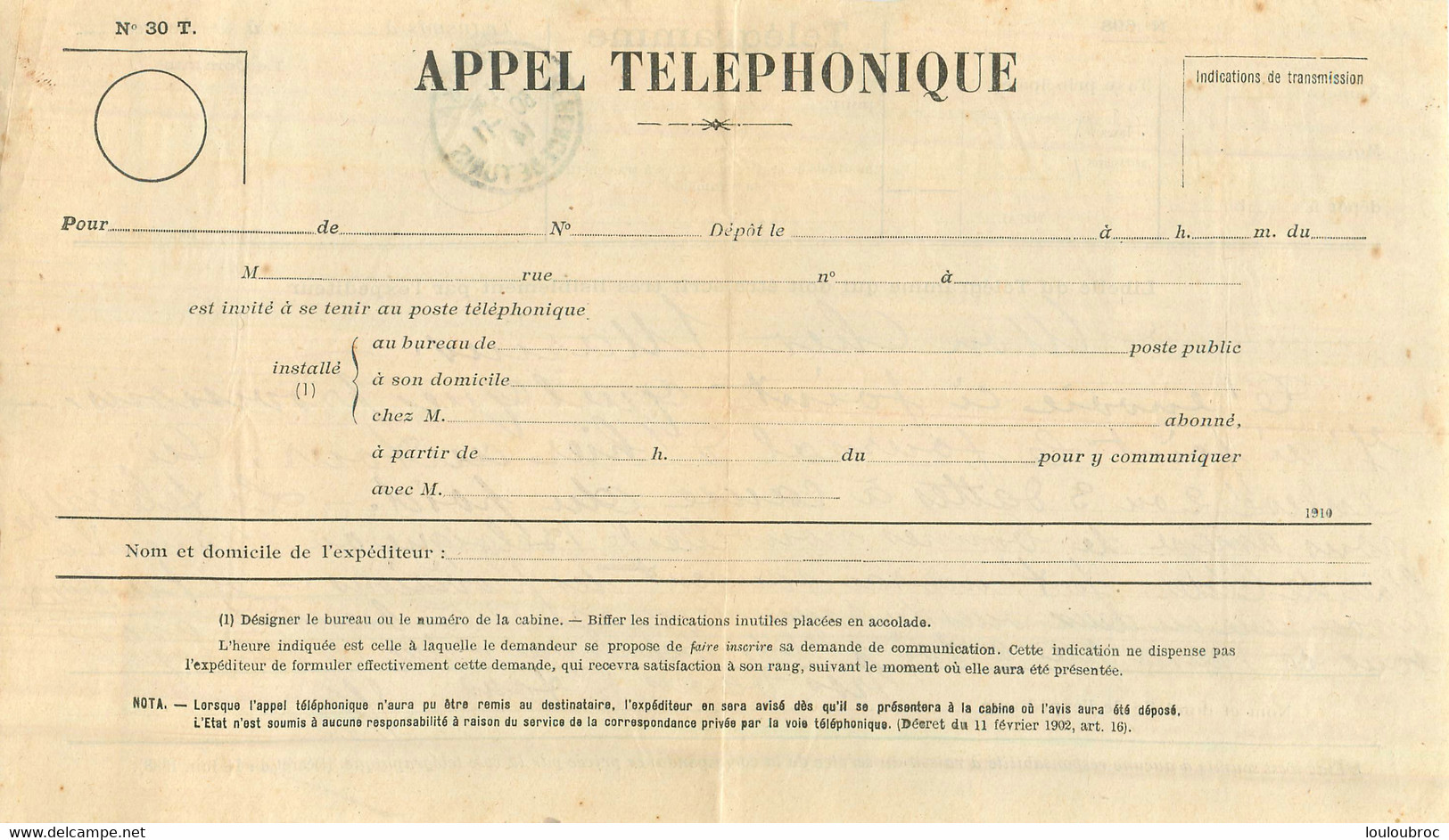 TELEGRAMME AVEC CACHET 11/1914 TABARKA REGENCE DE TUNIS  CITE LES ALLEMANDS EN BELGIQUE - Guerre De 1914-18