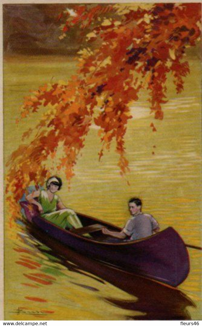 Illustrée Signée BUSI : Couple En Barque à L'Automne - Busi, Adolfo