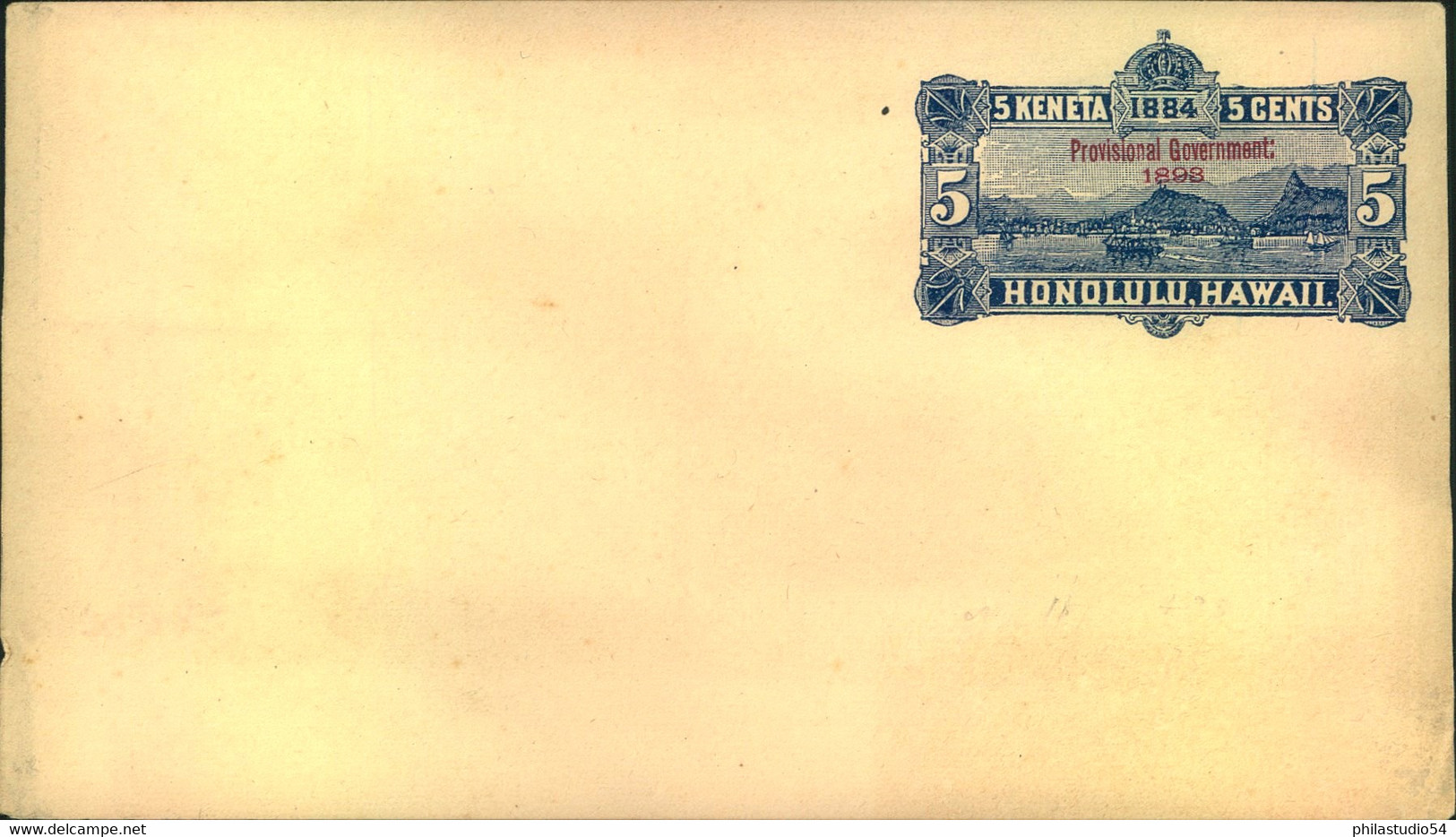 1893, 5 Cent Stationery Envelope "Provisional Government 1893", Vf Unused - Hawaii