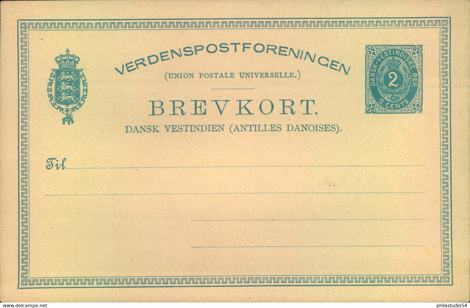 1879, Stationery Card 2 Cent Blue, Vf Unused - Danemark (Antilles)