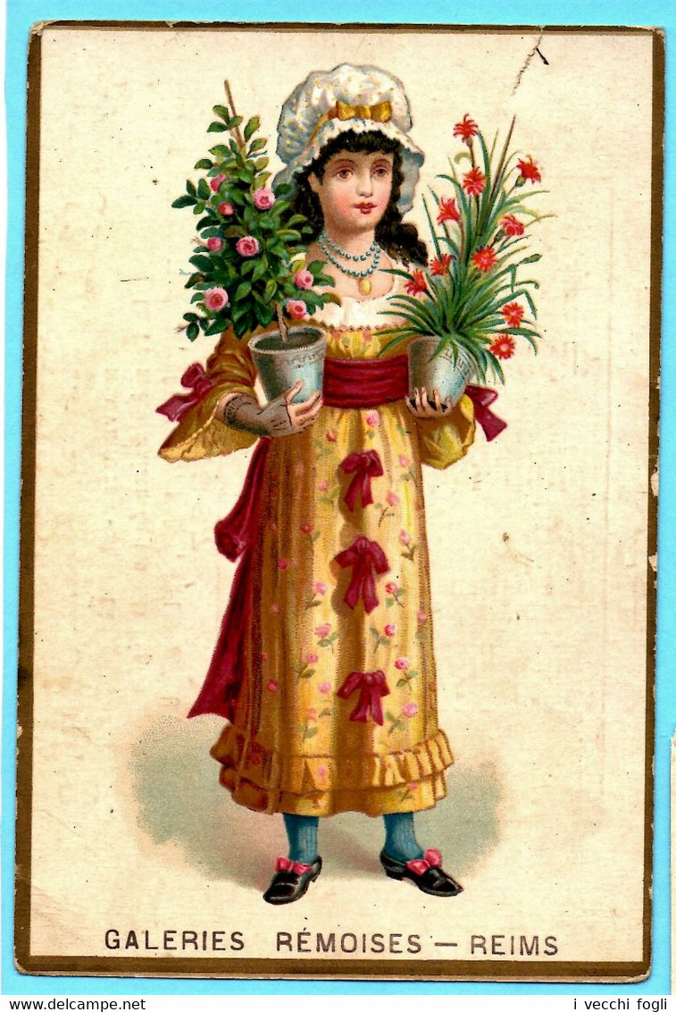 Chromo Galeries Rémoises. Calendrier 1887, Premier Semestre. Fille Avec Des Pots De Fleurs. - Tamaño Pequeño : ...-1900