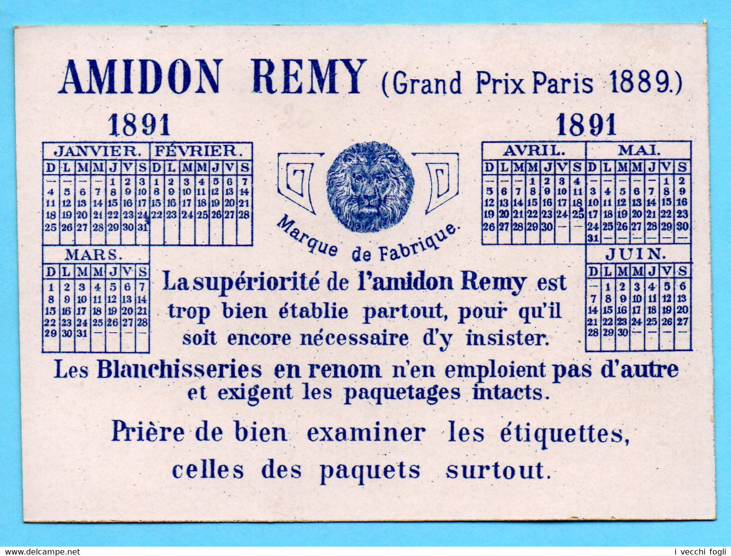 Chromo Amidon Remy. Calendrier 1891, Premier Semestre. Fille Peignant Un Lion. - Kleinformat : ...-1900