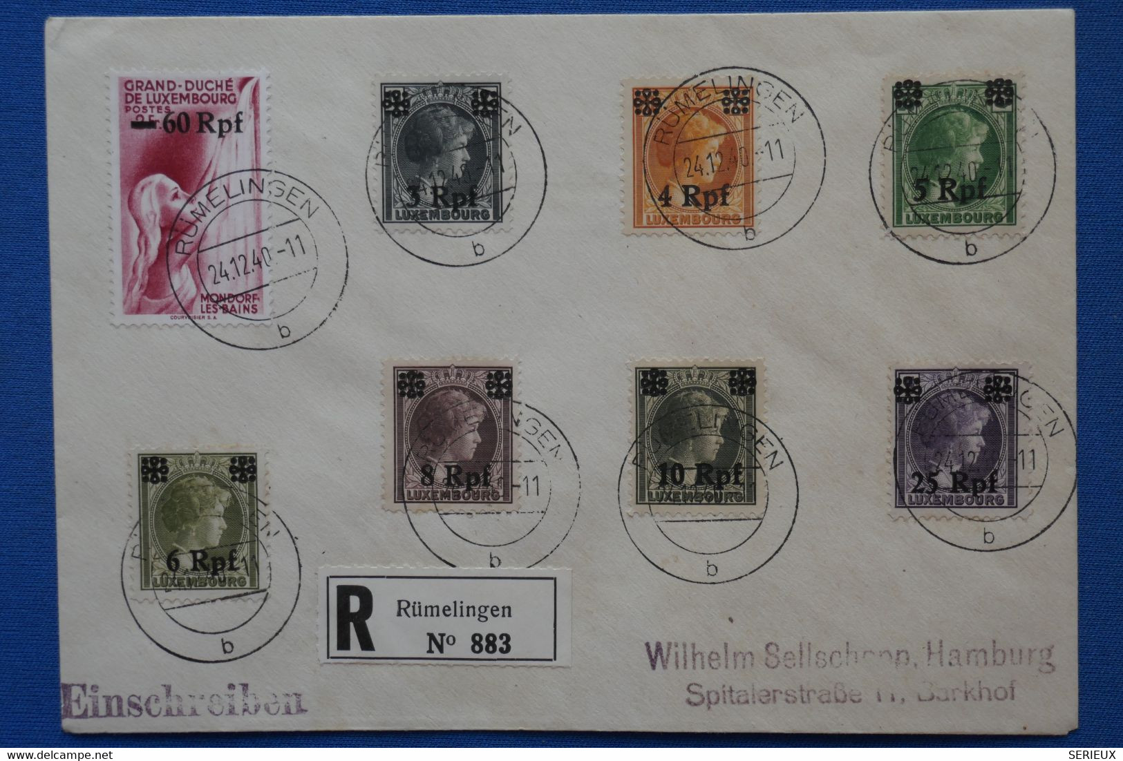 ¤19 LUXEMBOURG ALLEMAGNE  BELLE LETTRE RECOM.   1940  GOUVERNEMENT PROVISOIRE+ AFFRANCHISSEMENT . INTERESSANT - 1940-1944 Ocupación Alemana