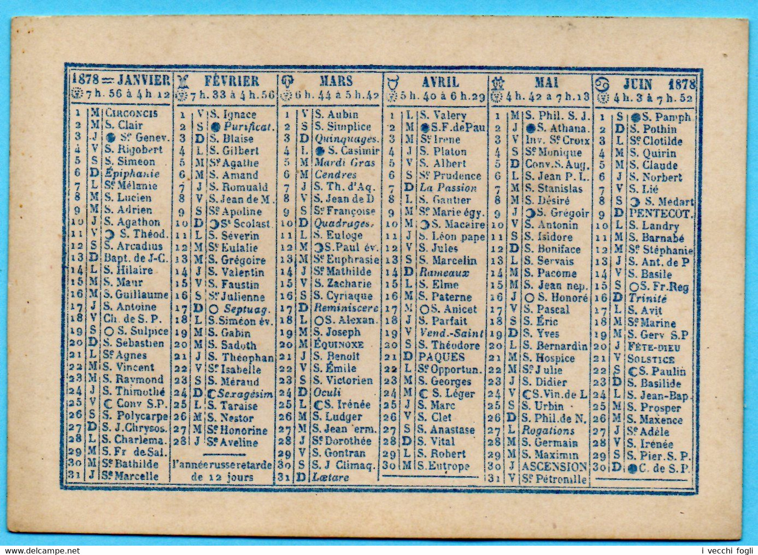 Chromo Au Paradis Des Dames. Calendrier 1878, Ier Semestre. Giroflée-Giroflin. Enfants En Rouge, Fond Doré. Imp. Ponsot - Small : ...-1900