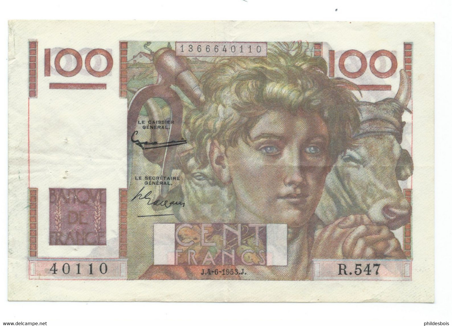 BILLET DE 100 FRANCS "JEUNE PAYSAN "  4-6-1953 TB - 100 F 1945-1954 ''Jeune Paysan''