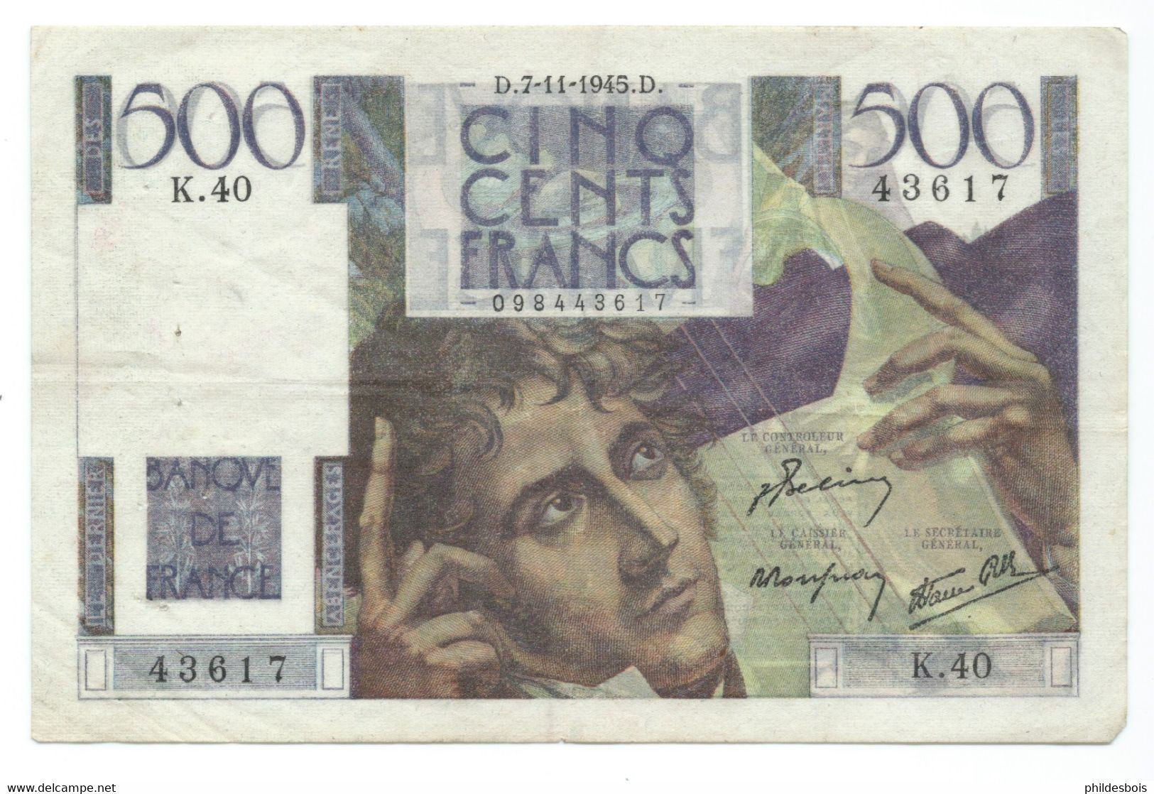 BILLET FRANCE 500 Francs, 500 F CHATEAUBRIAND 7/11/1945 D  TB - 500 F 1945-1953 ''Chateaubriand''