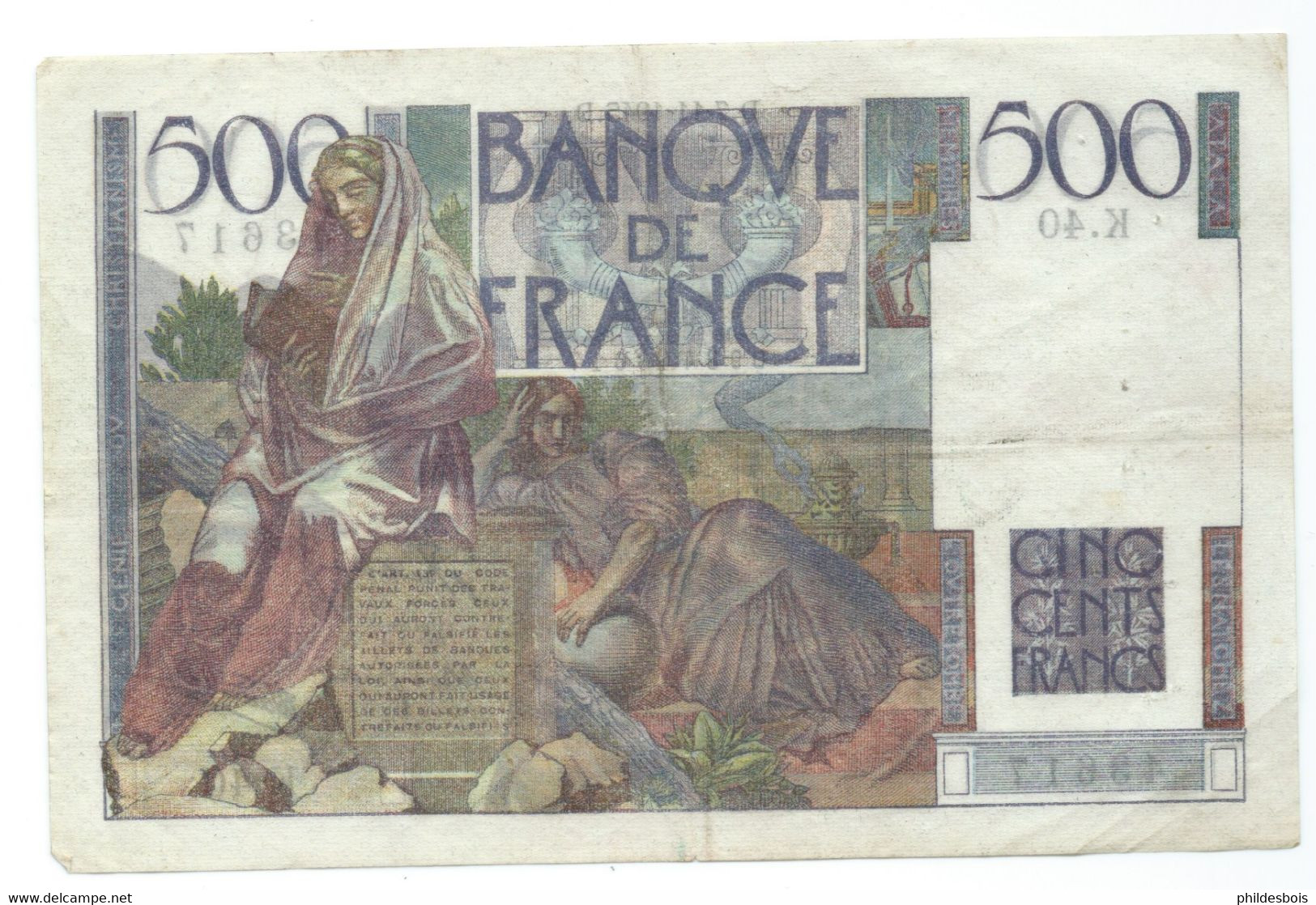 BILLET FRANCE 500 Francs, 500 F CHATEAUBRIAND 7/11/1945 D  TB - 500 F 1945-1953 ''Chateaubriand''