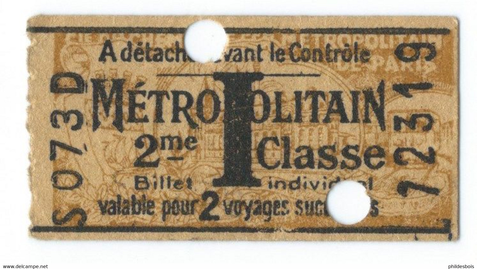 TICKET DE METRO  2eme Classe METROPOLITAIN ( 2 Voyages) - Non Classificati