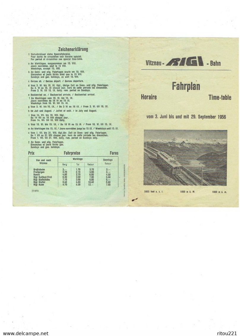 Vitznau - Rigi - Bahn - Fahrplan - Calendrier Horaire - 1956 - Train - - Europa