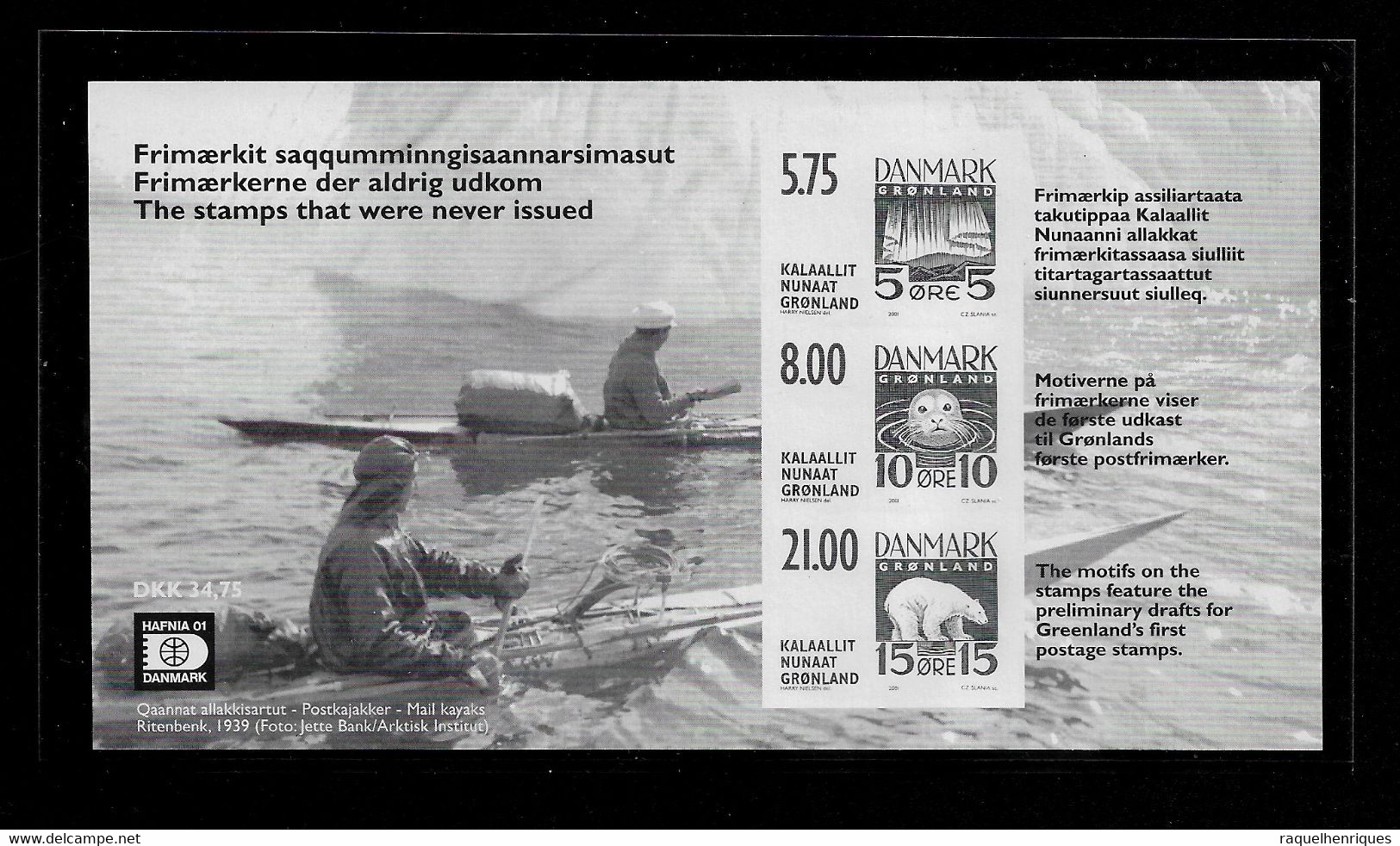 GREENLAND 2001 Stamp Exhibition Hafnia '01 MINISHEET BLACK And WHITE PRINT (STB9-95) - Postzegelboekjes