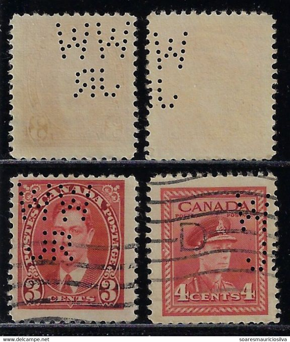 Canada 1911 / 1977 2 Stamp With Perfin WW/JR By William Wrigley Jr. Co. A Chewing Gum Factory In Toronto Lochung Perfore - Perfin