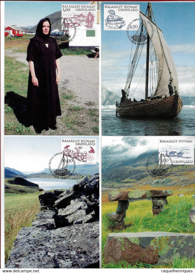 GREENLAND MAXIMUM POSTCARD - 4 Cards 2001 Artic Vikings (STB9-110) - Cartes-Maximum (CM)