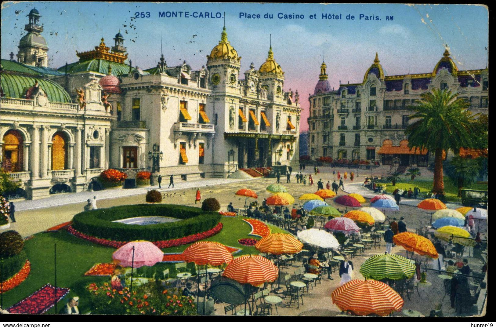 Monte Carlo Place Du Casino Et Hôtel De Paris RM  1927 Coin Plié - Alberghi