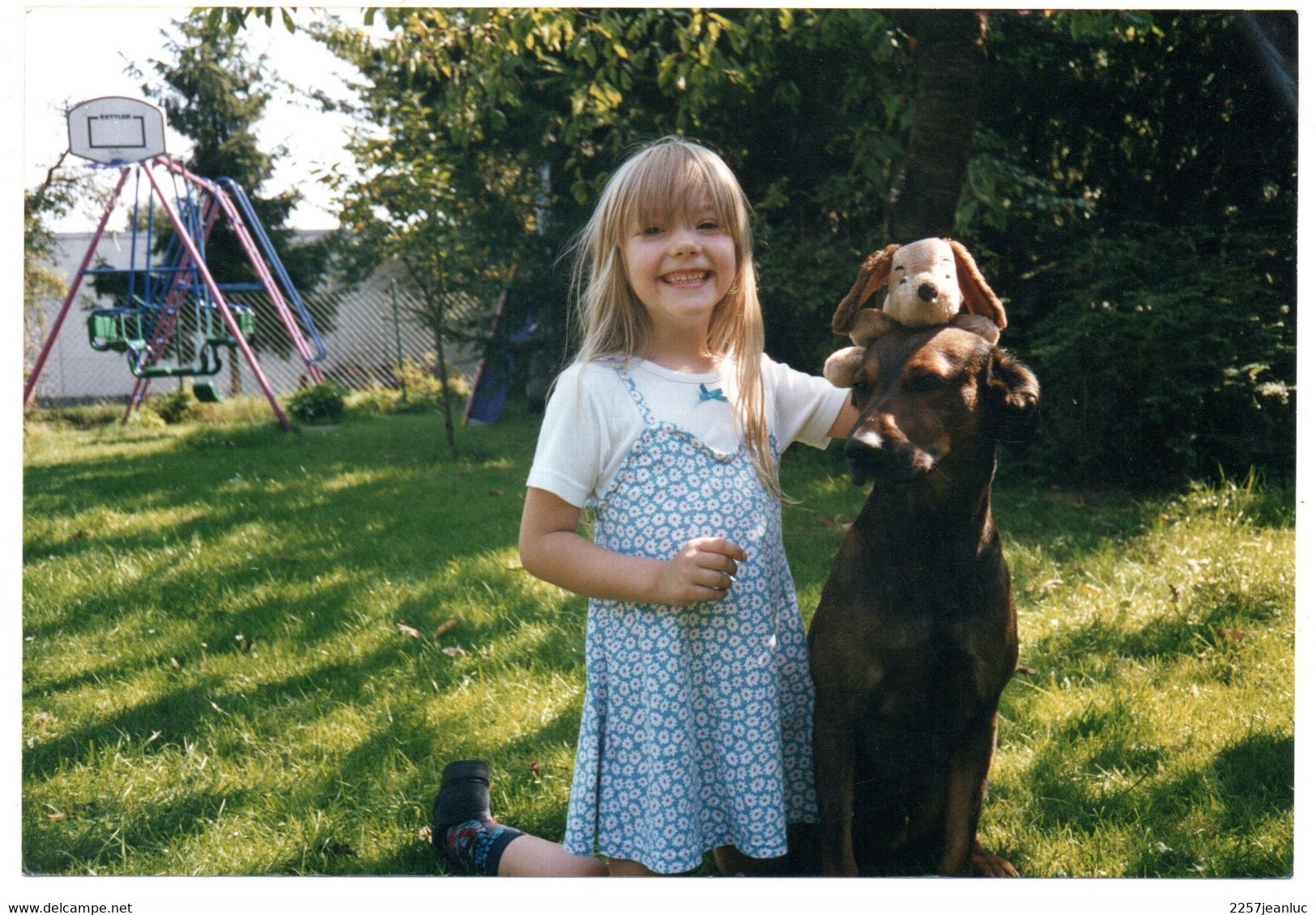 Photo Originale : Fillette Avec Un Chien Et Son Doudou - Anonieme Personen