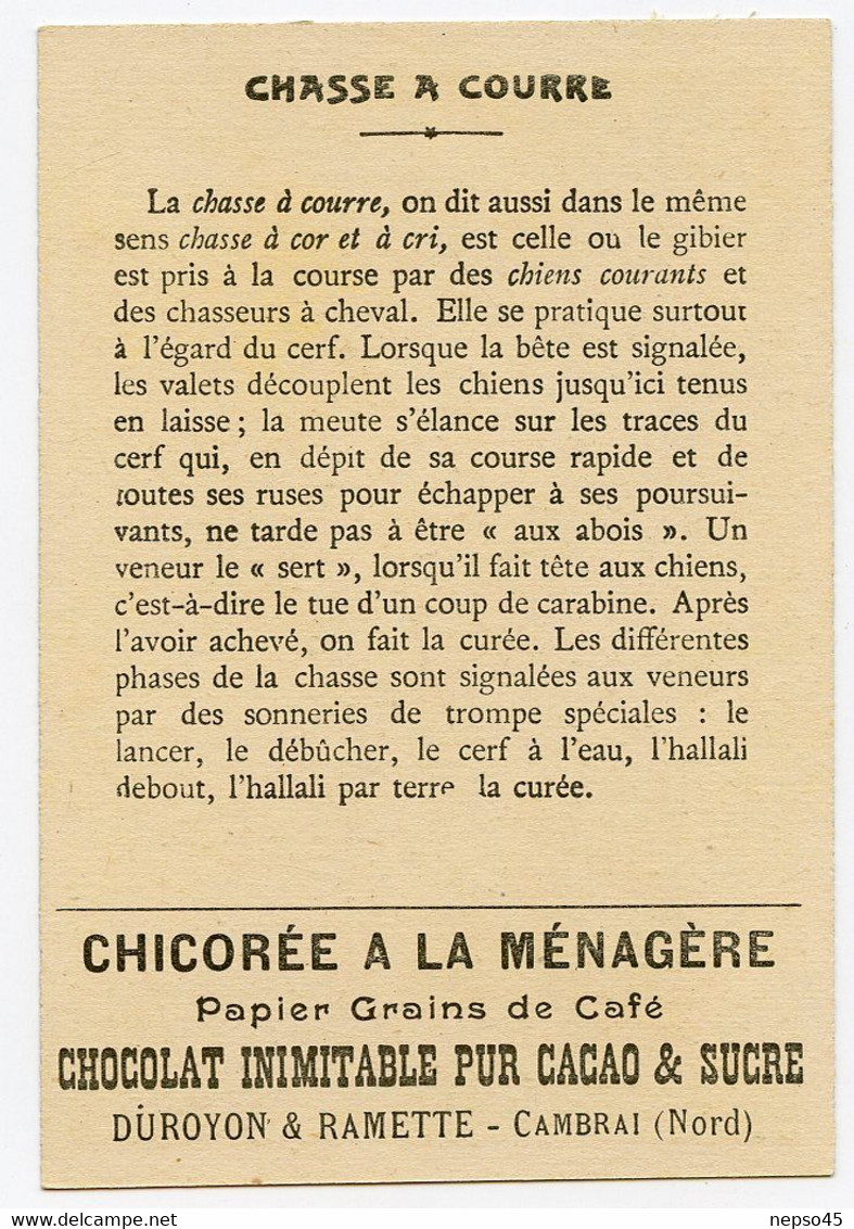 Chromo Duroyon & Ramette.chicorée à La Ménagère.papier Grain De Café.chocolat Pur Cacao & Sucre.chasse à Courre. - Duroyon & Ramette