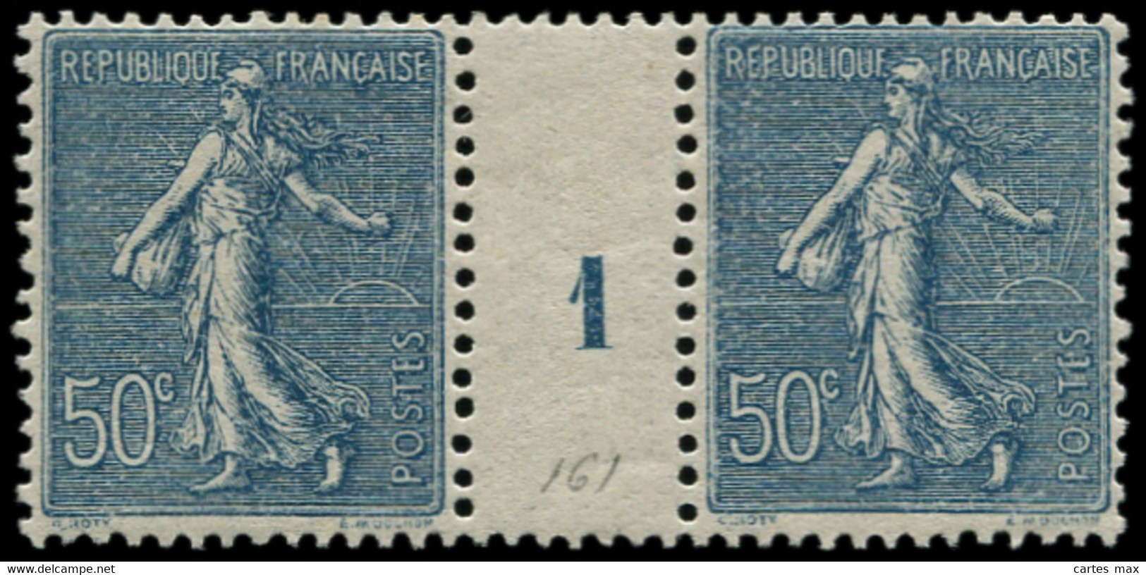 FRANCE Poste * - 161, Paire Millésime "1" (1 Exemplaire **): 50c. Semeuse Bleu - Cote: 120 - Millésimes