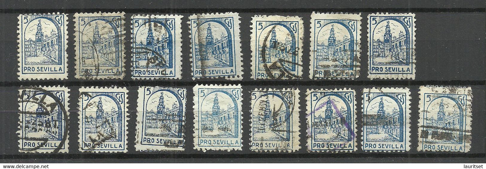 SPAIN Spanien Espana 1930ies Civil War Pro Sevilla Lot Of 15 Stamps, O - Sonstige & Ohne Zuordnung