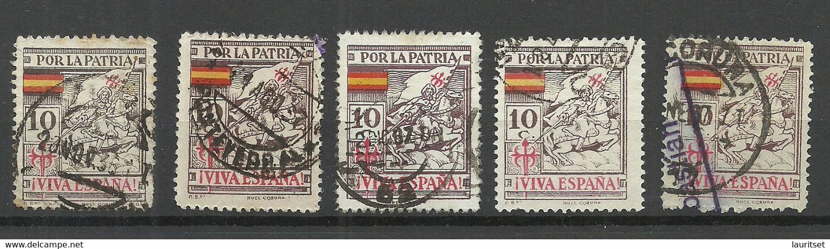 SPAIN Spanien Espana 1930ies Civil War Por La Patria Lot Of 5 Stamps, O - Altri & Non Classificati