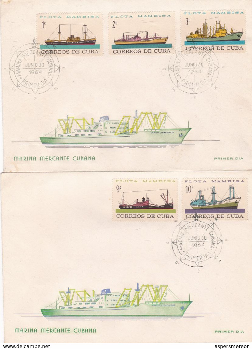 MARINA MERCANTE CUBANA, FLOTA MAMBISA. MARINE MARCHANDE CUBAINE, FLOTTE. CUBA 1966 FDC LOTE ENVELOPPES.- LILHU - Ships