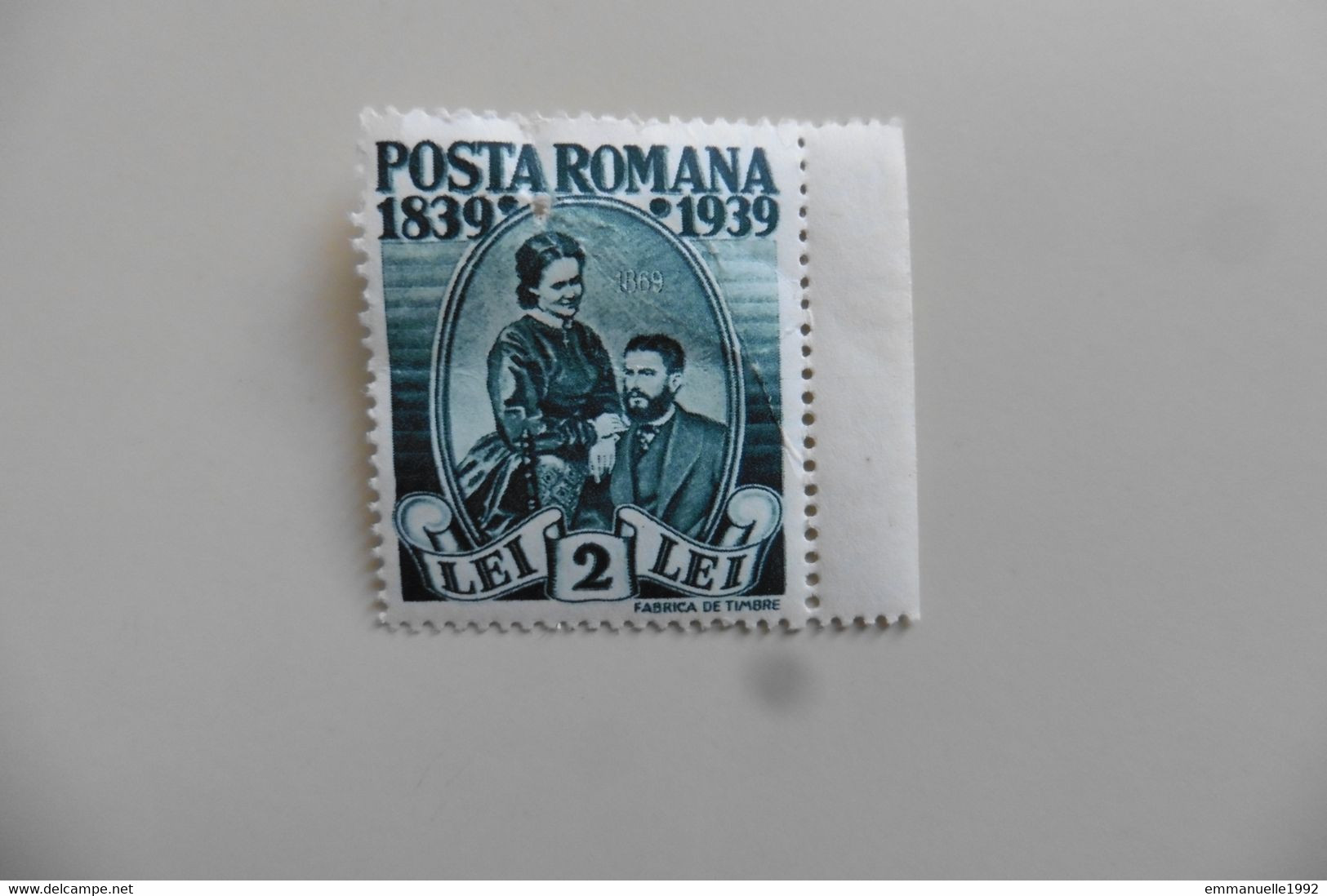 100 Ans Roumanie - Timbre Commémoratif 1839-1939 Roi Carol Ier Et Reine Elisabeth En 1869 - Carmen Sylva - Abîmé - Andere & Zonder Classificatie