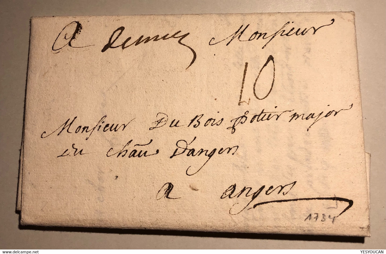 “DE METZ” Manuscript Lettre 1734>Angers (France Alsace Lorraine 55 Moselle - 1701-1800: Vorläufer XVIII