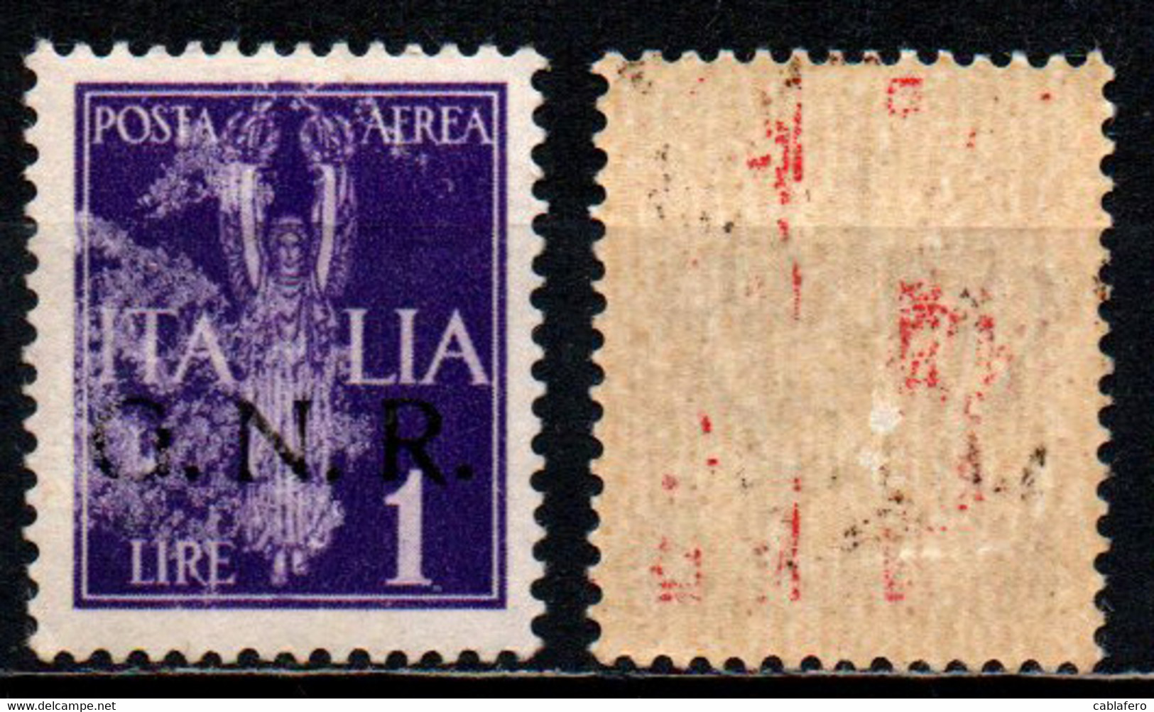 ITALIA RSI - 1944 - SIMBOLO DEL VOLO - VALORE DA 1 LIRA - FRANCOBOLLO CON DIFETTI - MH - Luftpost