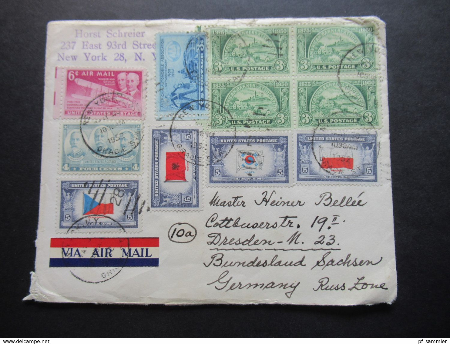 USA 1952 Special Delivery / Durch Eilboten Express Brief Von New York Gracie Sta. Nach Dresden Gesendet Via Air Mail - Storia Postale