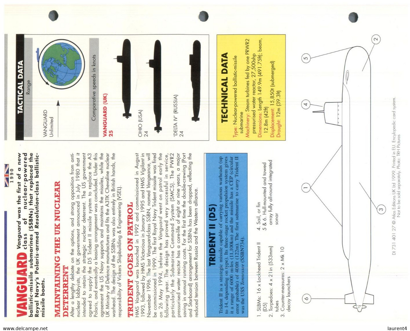 (25 X 19 Cm) (8-9-2021) - T - Photo And Info Sheet On Warship - UK Navy - HMS Vanguard Submarine - Bateaux