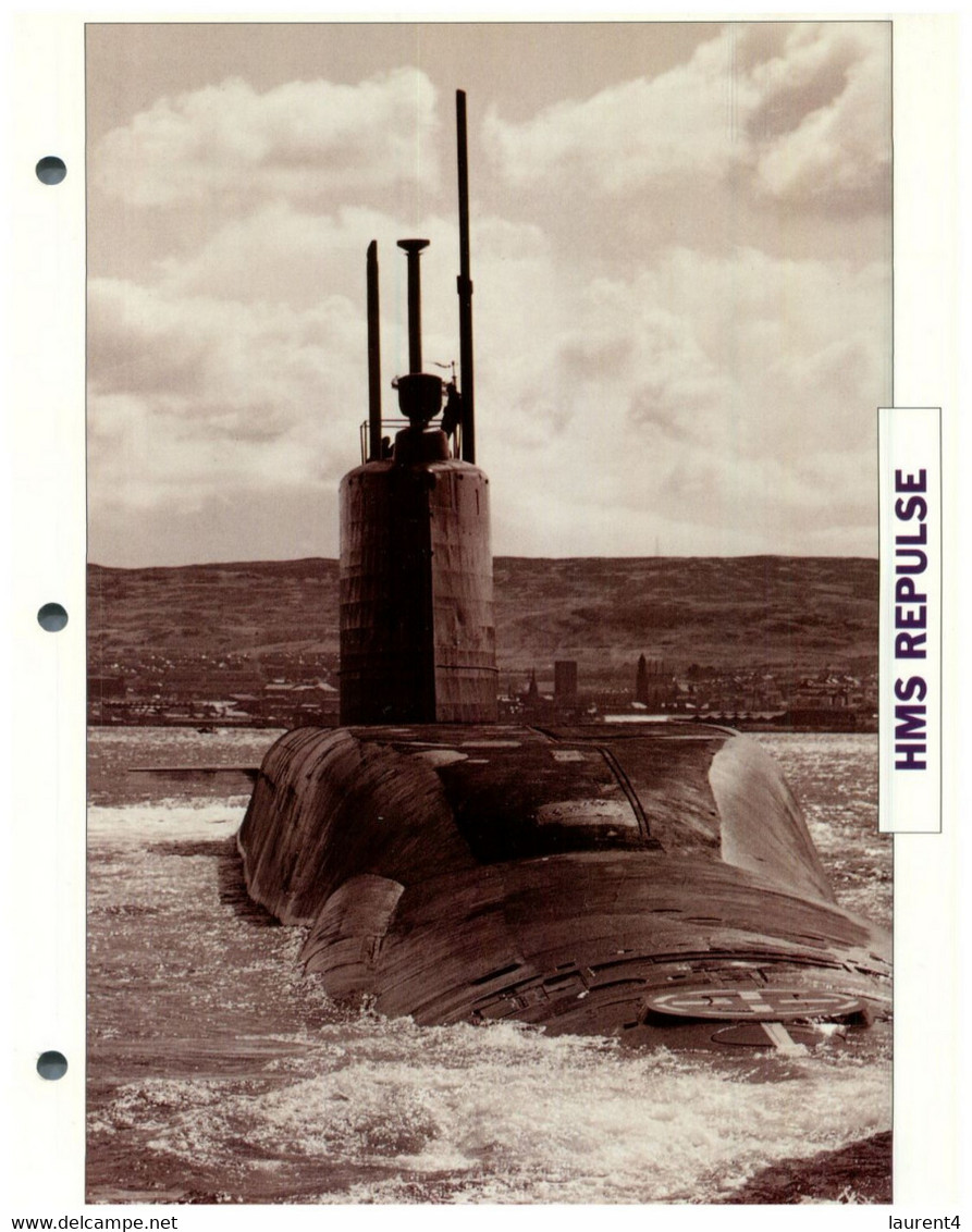 (25 X 19 Cm) (8-9-2021) - T - Photo And Info Sheet On Warship - UK Navy - HMS Repulse Submarine - Bateaux