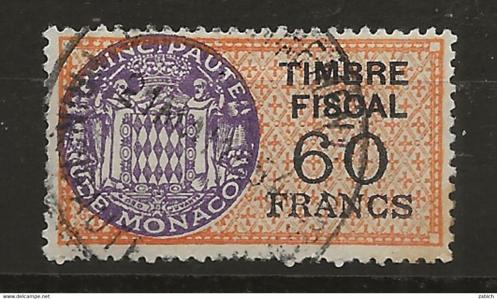 TIMBRES FISCAUX DE MONACO SERIE UNIFIEE  De 1949   N°13  60 Francs Vert Oblitéré - Fiscales